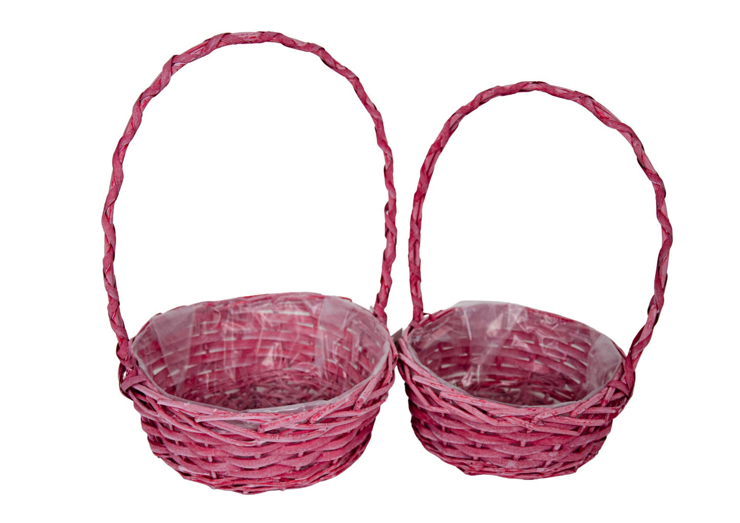 Set 2 Cosuri din Rachita, Forma Rotunda, Roz Inchis