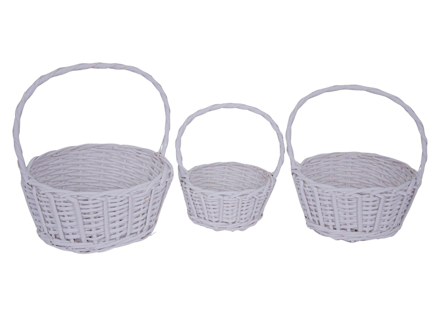 Set 3 Cosuri din Rachita Forma Rotunda Alb