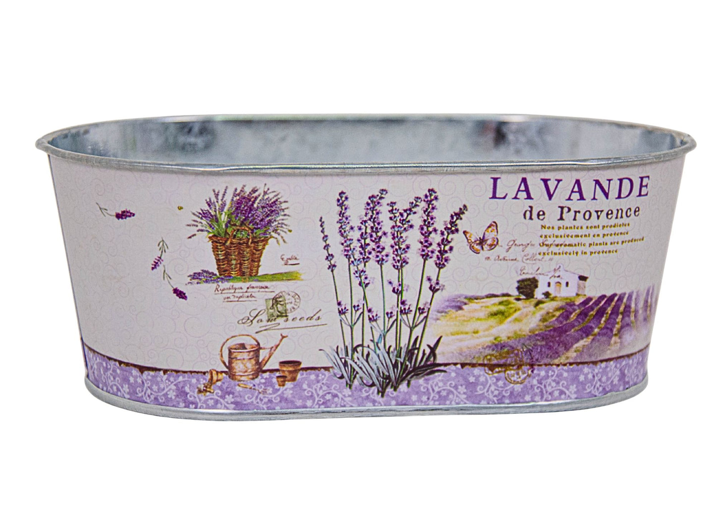 Ghiveci metalic oval - foto lavanda / trandafiri