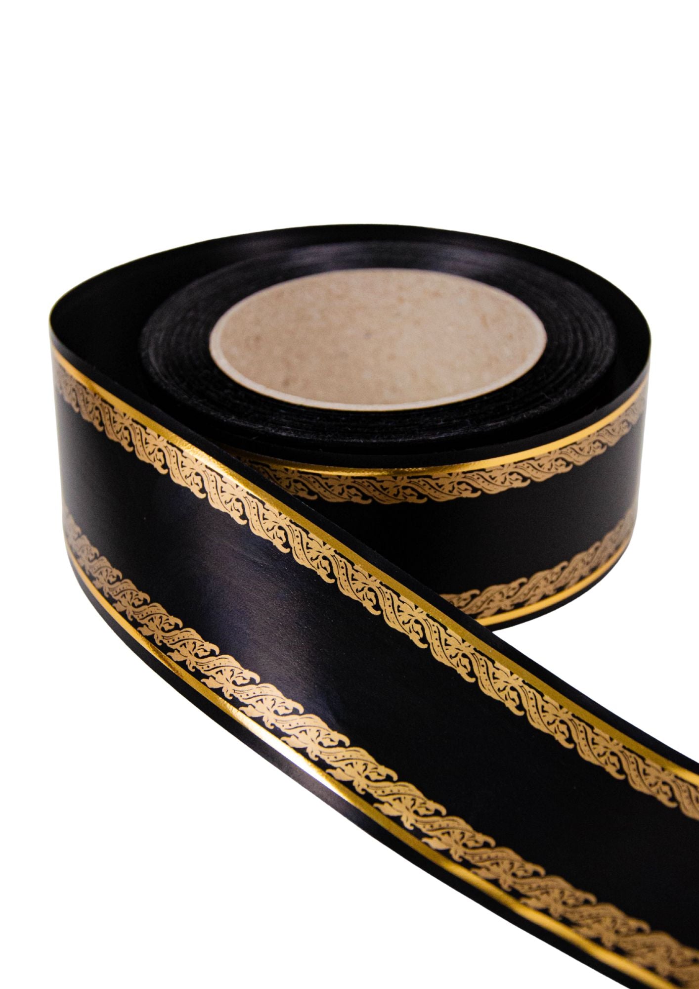 Panglica funerara neagra cu model auriu si fir auriu