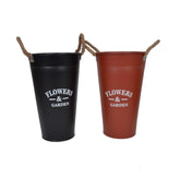 Ghiveci tip vaza, metalic, rotund, uni cu toarte