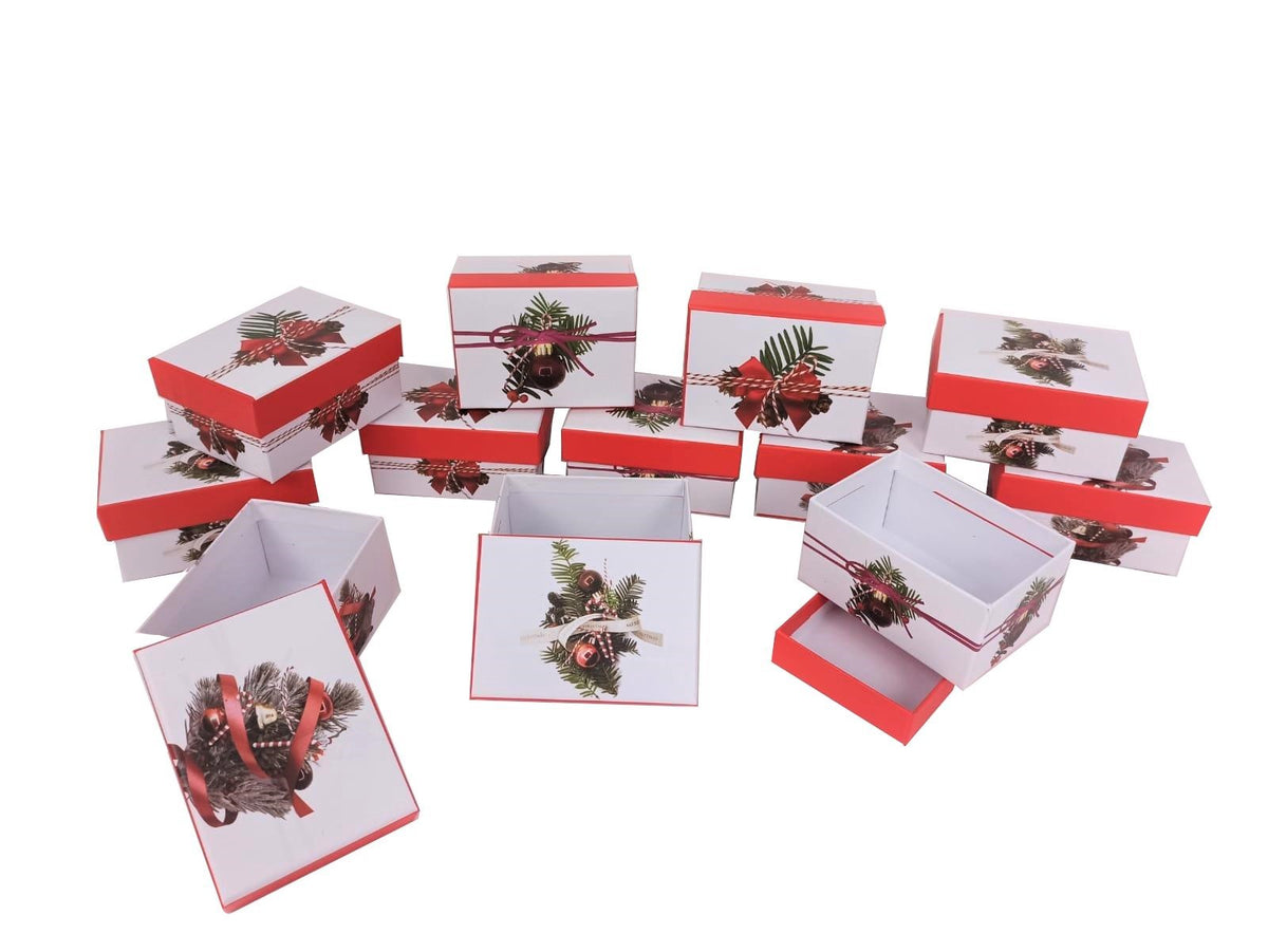 Set 12 cutii dreptunghiulare mici model Craciun