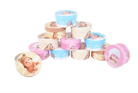 Set 12 cutii rotunde mici cu imprimeu foto Set 12 cutii rotunde mici cu imprimeu foto