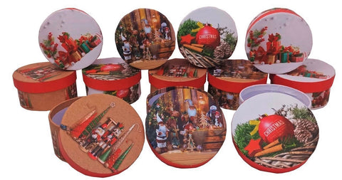 Set 12 cutii rotunde mici model Craciun Set 12 cutii rotunde mici model Craciun