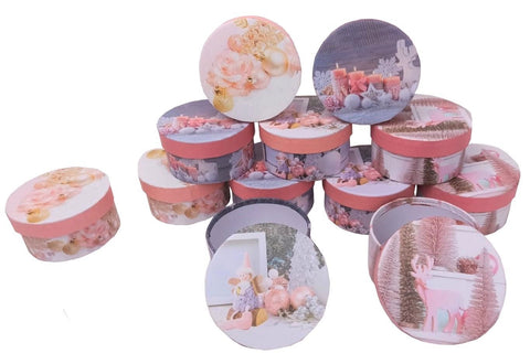 Set 12 cutii rotunde mici model Craciun Set 12 cutii rotunde mici model Craciun