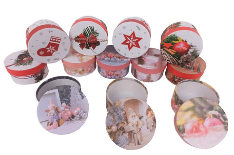 Set 12 cutii rotunde mici model Craciun Set 12 cutii rotunde mici model Craciun