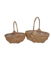 Set doua cosuri ovale din rachita cu o toarta de lemn