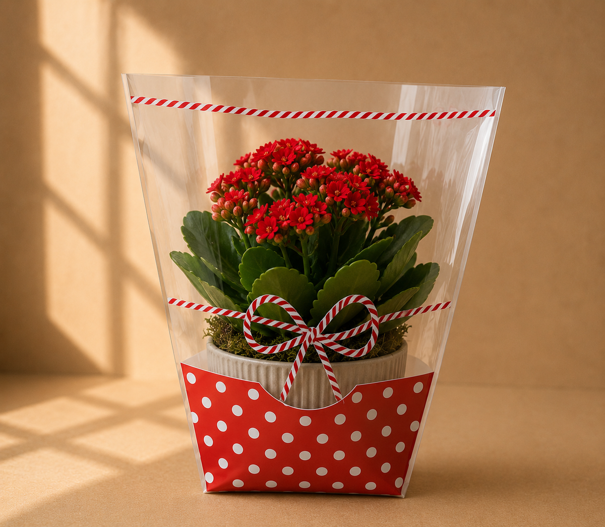 Set 100 Pungi Flori Rosii si Transparente Decorate 26 x 14 x H 20 cm