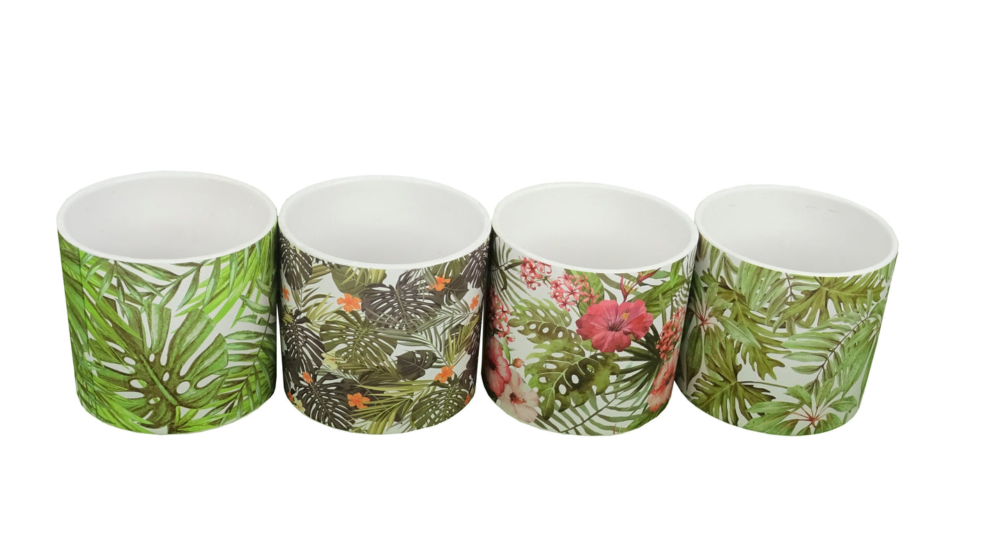 Set 4 vase ceramice rotunde cu imprimeu