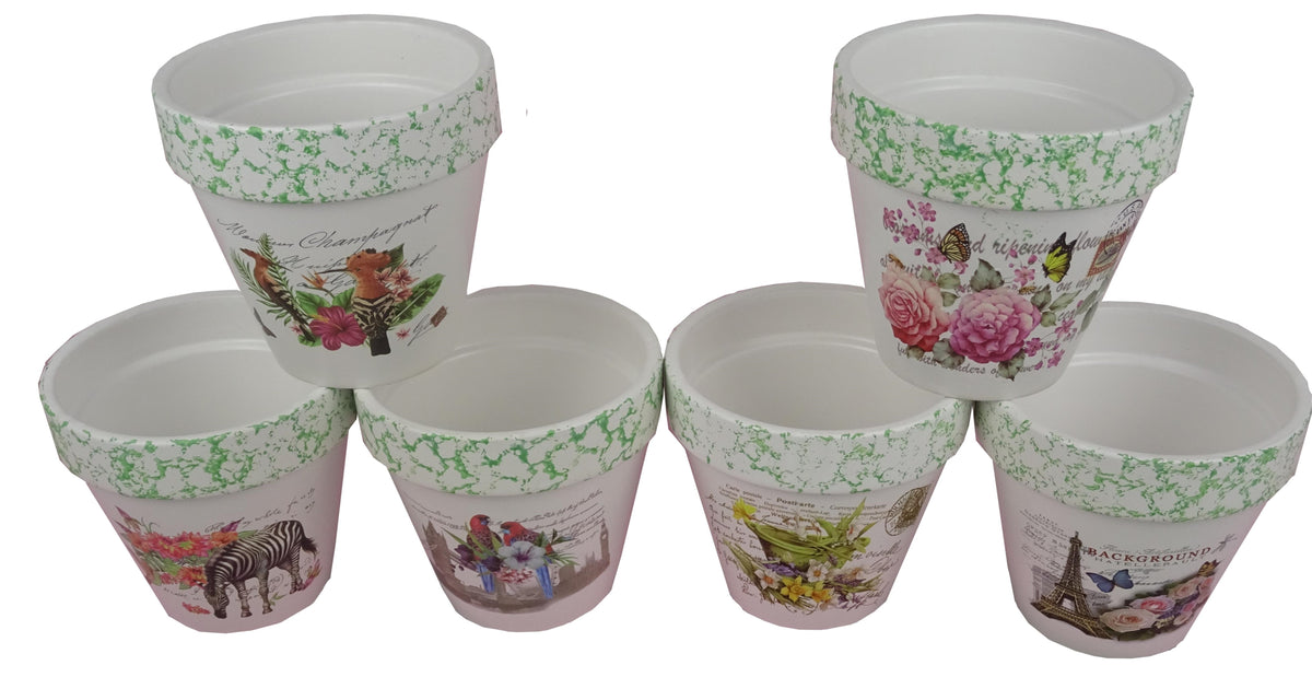 Set 6 vase ceramice rotunde conice cu imprimeu H 12 M 1