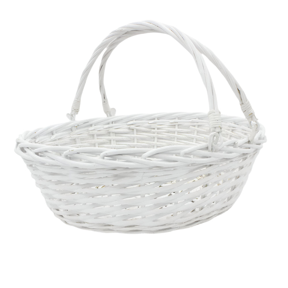 Cos din Rachita cu Manere Mobile, Forma Ovala Alba