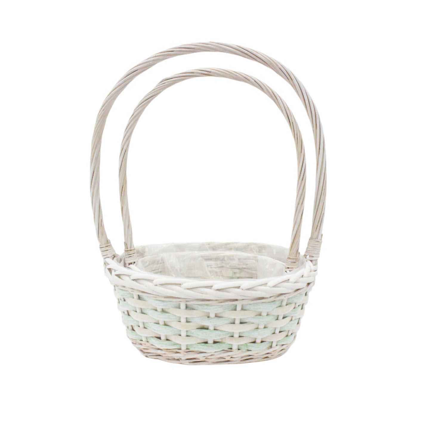 Set 2 Cosuri Ovale din Rachita cu Aschii de Lemn si Sfoara din Hartie Verde Alb