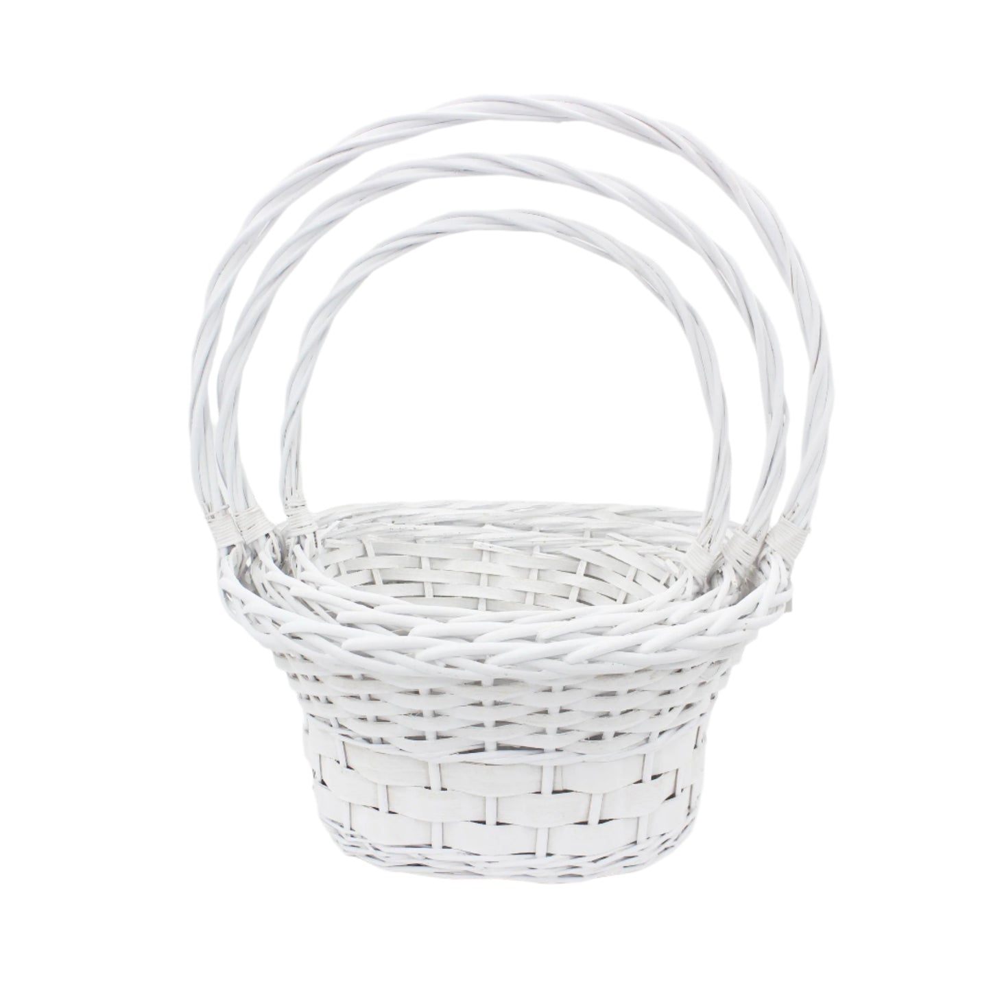 Set 3 Cosuri din Rachita Ovale Albe cu Aschii de Lemn