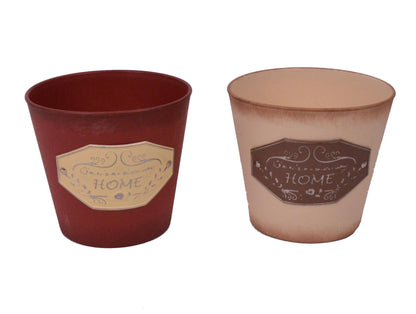 Ghiveci din plastic rotund cu inscriptie