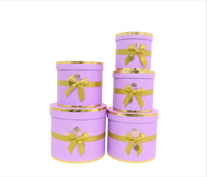 Set 5 cutii rotunde cu funda si inscriptie