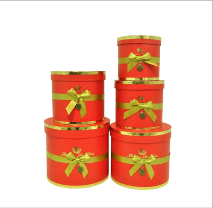 Set 5 cutii rotunde cu funda si inscriptie