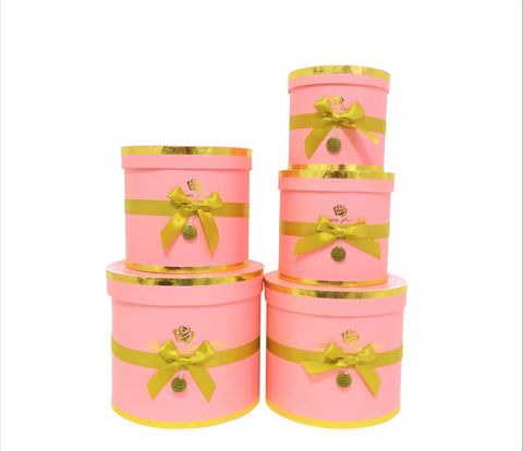 Set 5 cutii rotunde cu funda si inscriptie