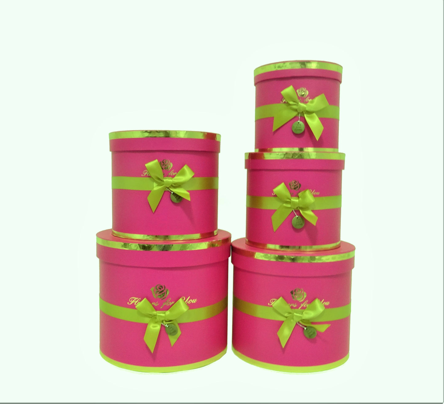 Set 5 cutii rotunde cu funda si inscriptie