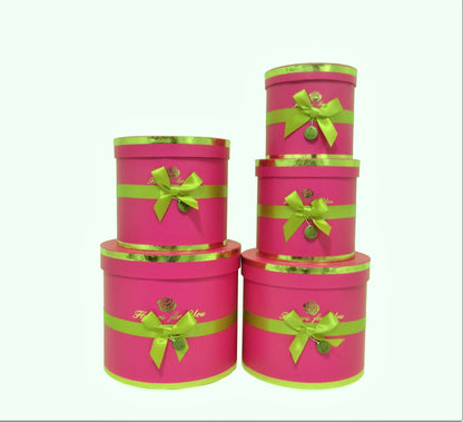 Set 5 cutii rotunde cu funda si inscriptie