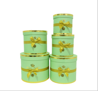 Set 5 cutii rotunde cu funda si inscriptie