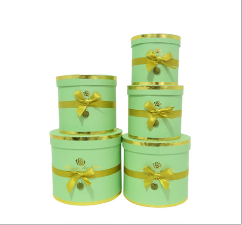 Set 5 cutii rotunde cu funda si inscriptie