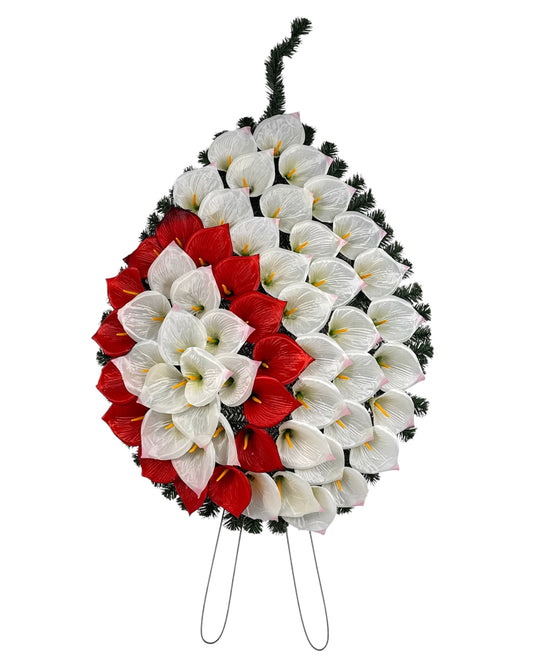 Coroana Brad Artificial Lacrima cu Flori H 110 cm Varianta Plina C2