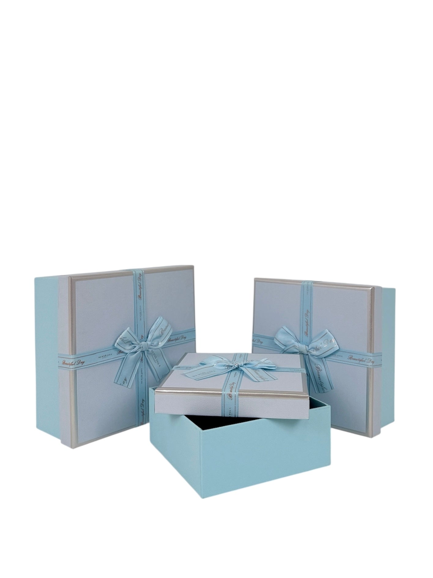 Set 3 Cutii Patrate Cadou cu Fundita pentru Flori H6.5-H9.8