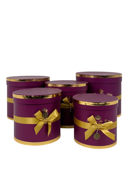 Set 5 Cutii Rotunde cu Funda si Inscriptie pentru Flori H14.5-H22.5