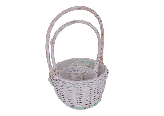 Set 2 Cosuri Rotunde din Rachita cu Vita de Vie Artificiala Verde Alb