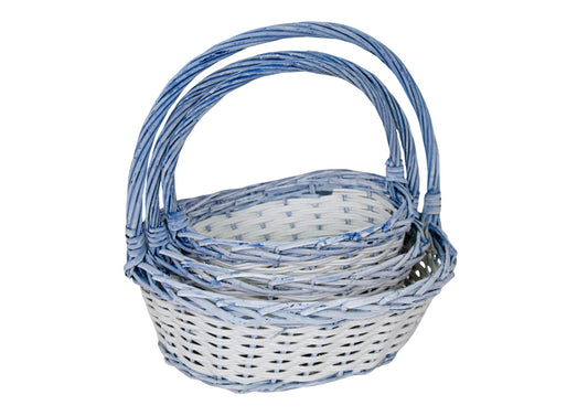 Set 3 Cosuri Ovale cu Rachita Albastra si Vita de Vie Artificiala Alba