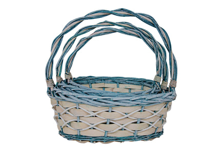 Set 3 Cosuri Ovale cu Rachita Verde Aschii de Lemn si Vita de Vie Artificiala Alba