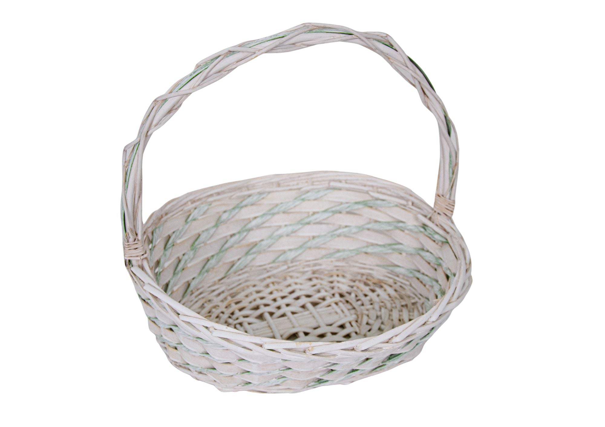 Set 3 Cosuri din Rachita cu Aschii de Lemn si Sfoara Verde, Forma Ovala Alba