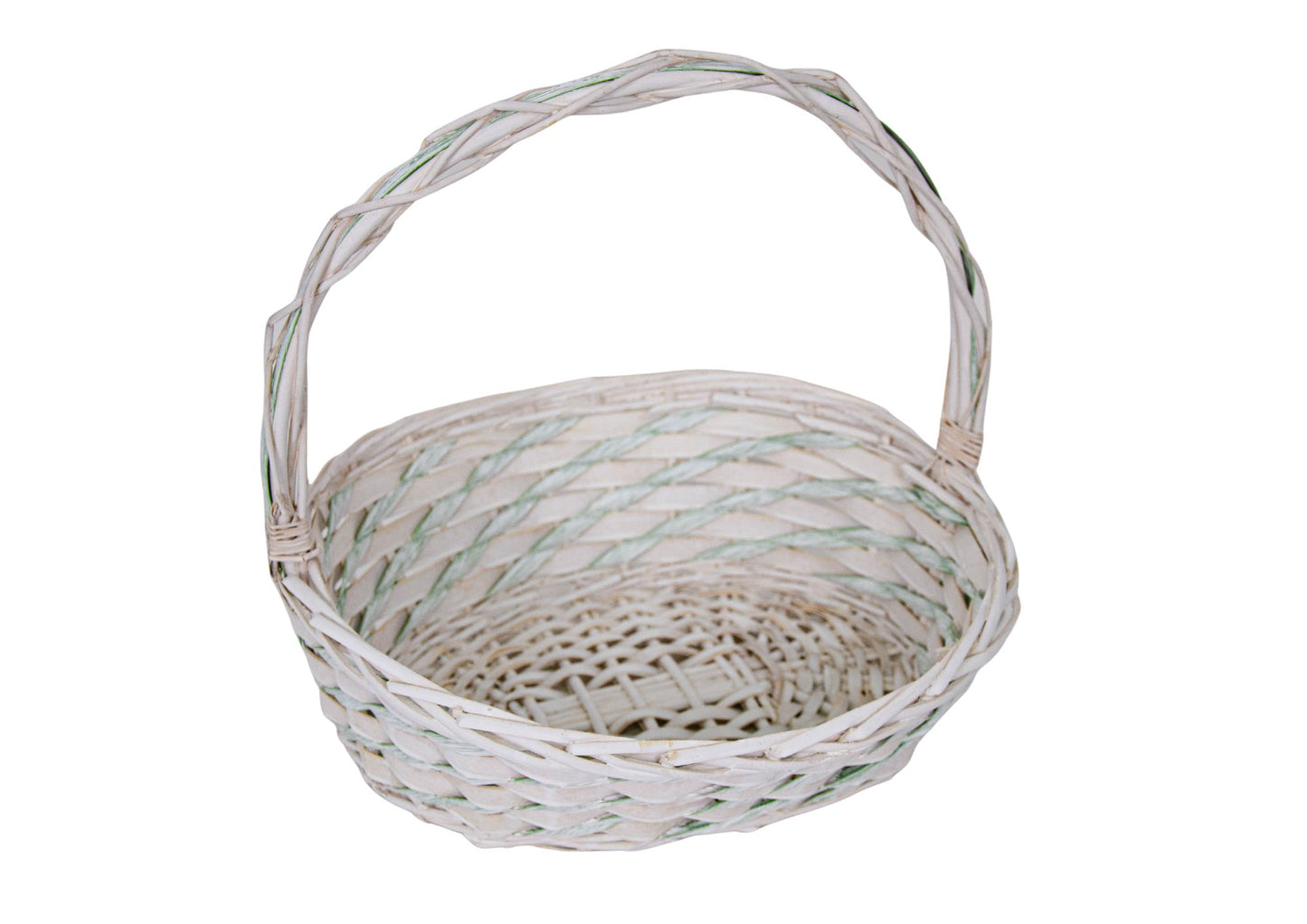 Set 3 Cosuri din Rachita cu Aschii de Lemn si Sfoara Verde, Forma Ovala Alba