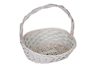 Set 3 Cosuri din Rachita cu Aschii de Lemn si Sfoara Verde, Forma Ovala Alba