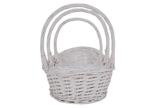 Set 3 Cosuri din Rachita Forma Barca cu Aschii de Lemn Alb