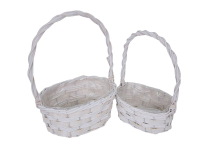 Set 2 Cosuri din Rachita Forma Ovala cu Aschii de Lemn Alb
