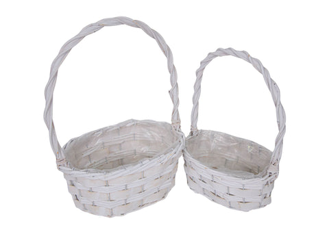 Set 2 Cosuri din Rachita Forma Ovala cu Aschii de Lemn Alb