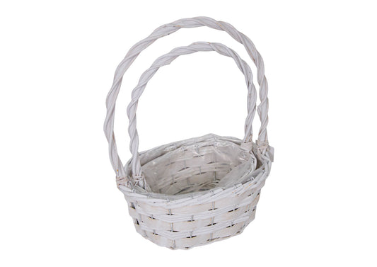 Set 2 Cosuri din Rachita Forma Ovala cu Aschii de Lemn Alb