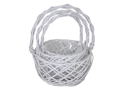 Set 3 Cosuri Rotunde din Rachita Alb