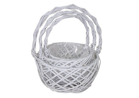 Set 3 Cosuri Rotunde din Rachita Alb