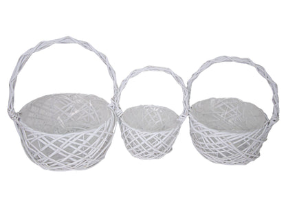 Set 3 Cosuri Rotunde din Rachita Alb