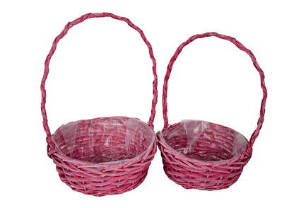 Set 2 Cosuri din Rachita, Forma Rotunda, Roz Inchis