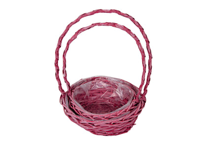 Set 2 Cosuri din Rachita, Forma Rotunda, Roz Inchis