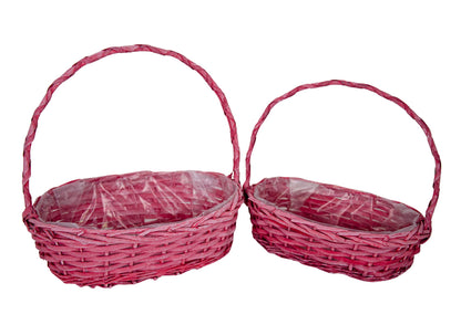 Set 2 Cosuri din Rachita Forma Ovala Roz Inchis