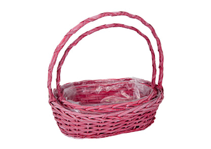 Set 2 Cosuri din Rachita Forma Ovala Roz Inchis