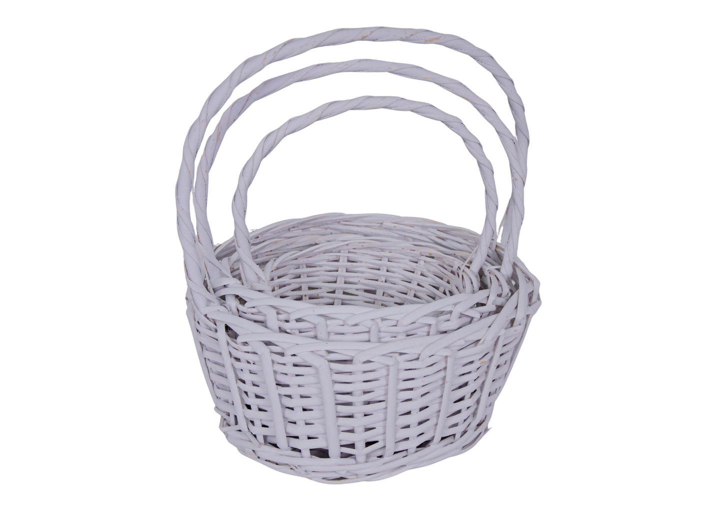 Set 3 Cosuri din Rachita Forma Rotunda Alb