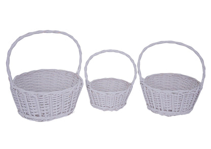 Set 3 Cosuri din Rachita Forma Rotunda Alb