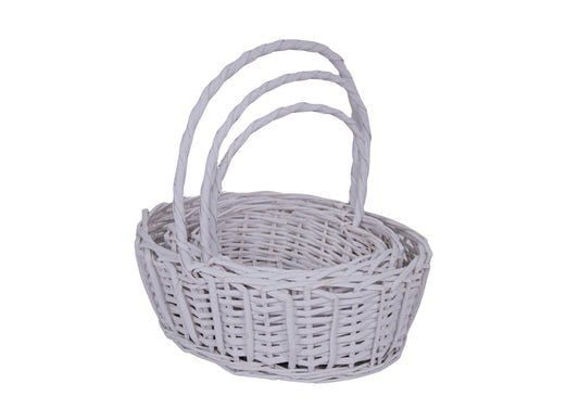 Set 3 Cosuri din Rachita Forma Ovala Alb