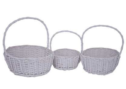 Set 3 Cosuri din Rachita Forma Ovala Alb