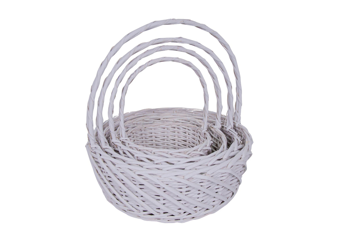 Set 4 Cosuri din Rachita Forma Rotunda Alb